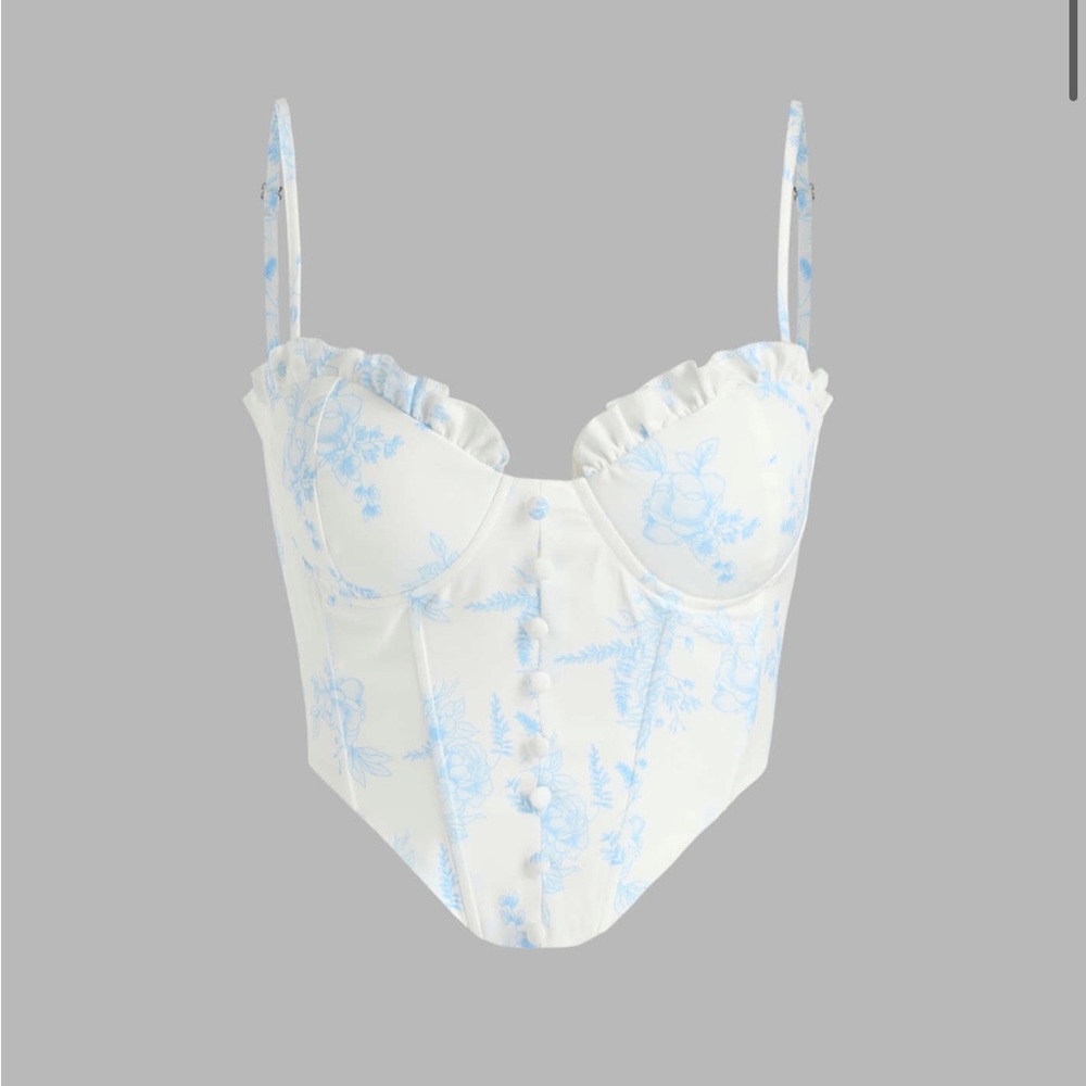 Cider Floral Ruffle Corset Tank Top